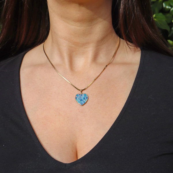 Ellibelle Jewellery Vintage Opal Mosaic 9ct Gold Heart Pendant Necklace