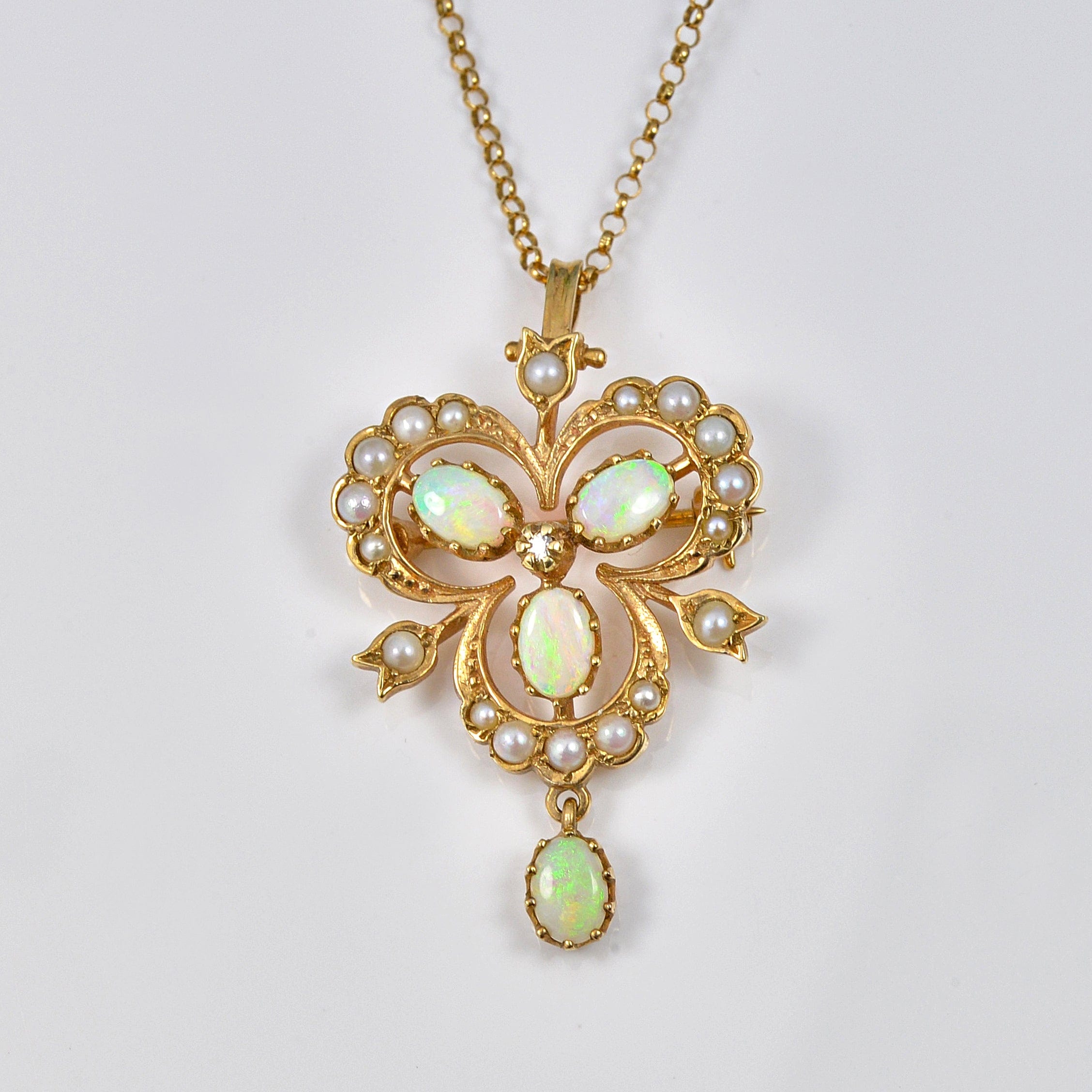 Ellibelle Jewellery VINTAGE OPAL & PEARL 9CT GOLD PENDANT NECKLACE