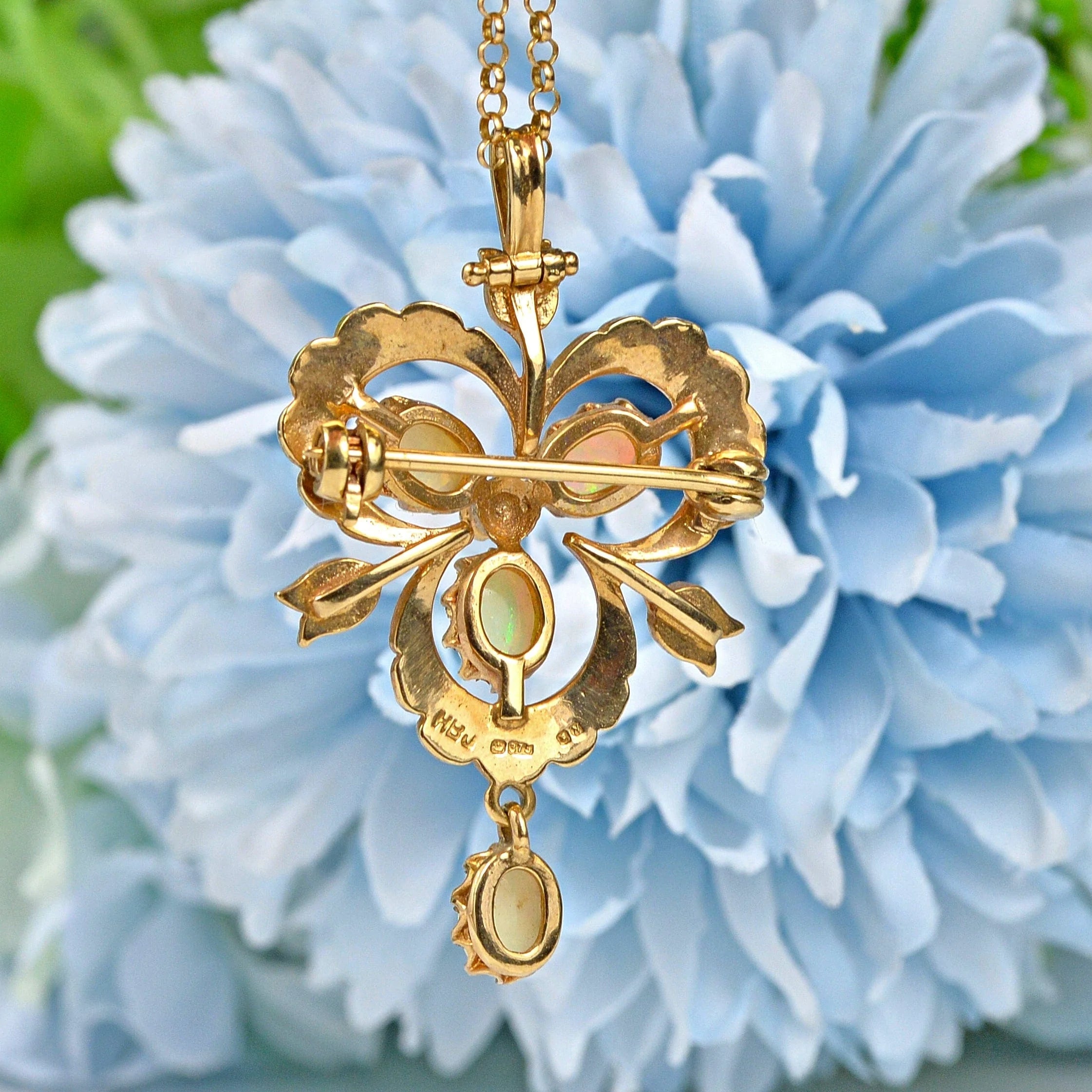 Ellibelle Jewellery VINTAGE OPAL & PEARL 9CT GOLD PENDANT NECKLACE
