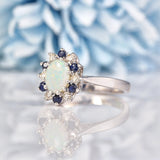 Ellibelle Jewellery Vintage Opal, Sapphire & Diamond 18ct White Gold Cluster Ring