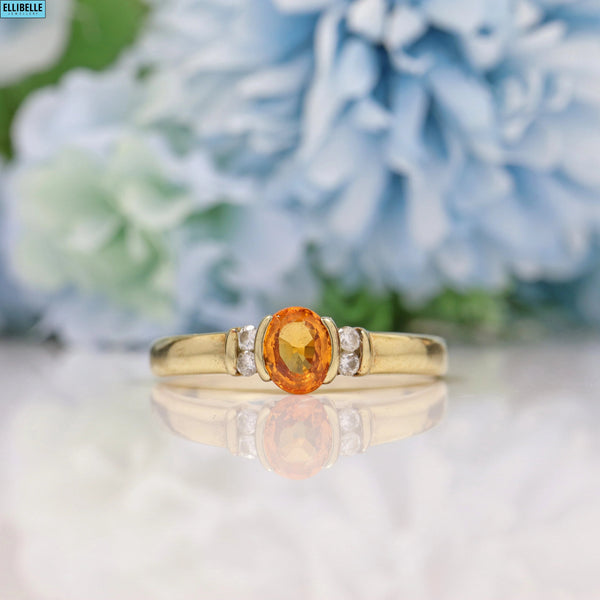 VINTAGE ORANGE SAPPHIRE & DIAMOND 9CT GOLD RING