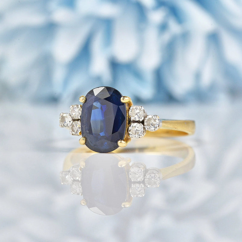 Ellibelle Jewellery Vintage Oval Cut Sapphire & Diamond 18ct Gold Ring