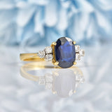 Ellibelle Jewellery Vintage Oval Cut Sapphire & Diamond 18ct Gold Ring