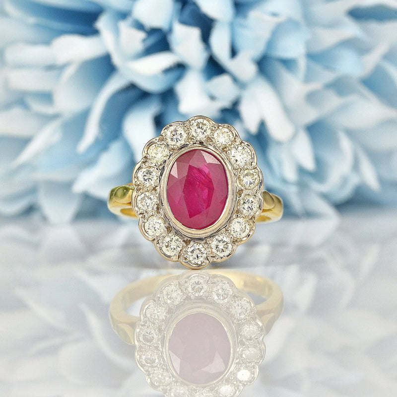 Ellibelle Jewellery Vintage Oval Ruby & Diamond Gold Cluster Ring