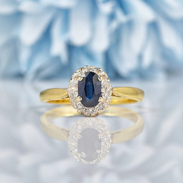 Ellibelle Jewellery Vintage Oval Sapphire & Diamond 18ct Yellow Gold Ring
