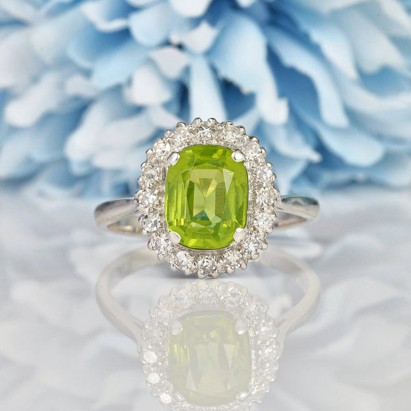 Ellibelle Jewellery Vintage Peridot & Diamond White Gold Cluster Ring