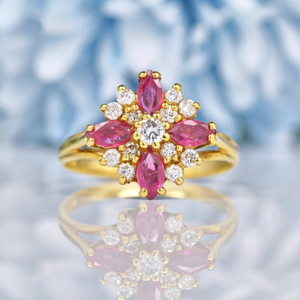Ellibelle Jewellery Vintage Pink Sapphire & Diamond 18ct Gold Cluster Ring