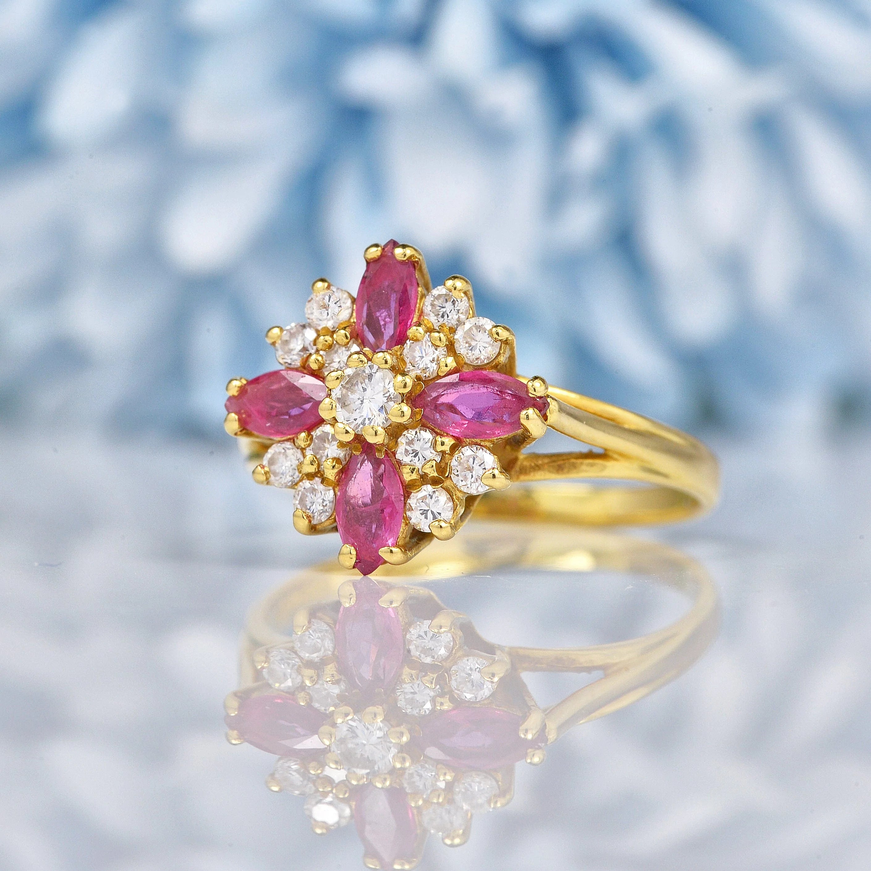 Ellibelle Jewellery Vintage Pink Sapphire & Diamond 18ct Gold Cluster Ring