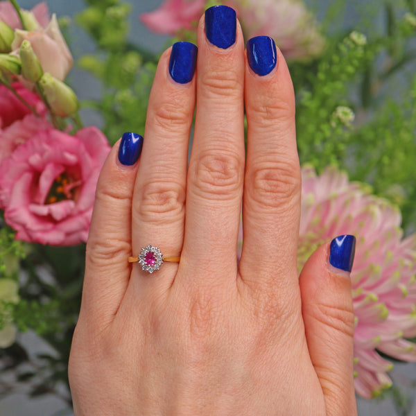 Ellibelle Jewellery Vintage Pink Sapphire & Diamond Cluster Ring