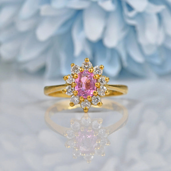 VINTAGE PINK SAPPHIRE & DIAMOND DAISY CLUSTER RING