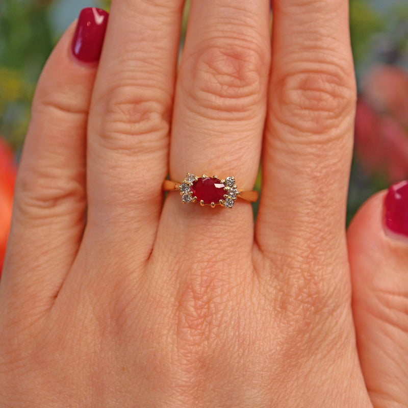 Ellibelle Jewellery Vintage Ruby & Diamond 18ct Gold Bow Ring