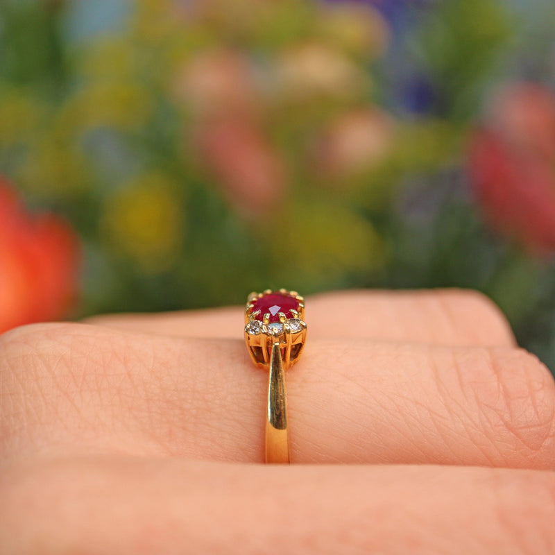 Vintage Ruby Diamond 18ct Gold Bow Ring Ellibelle Jewellery