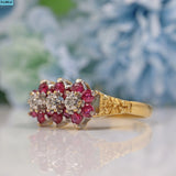 Vintage Ruby & Diamond 18ct Gold Cluster Ring - 1980