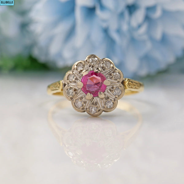 VINTAGE RUBY & DIAMOND 18CT GOLD CLUSTER RING
