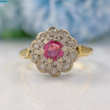 VINTAGE RUBY & DIAMOND 18CT GOLD CLUSTER RING