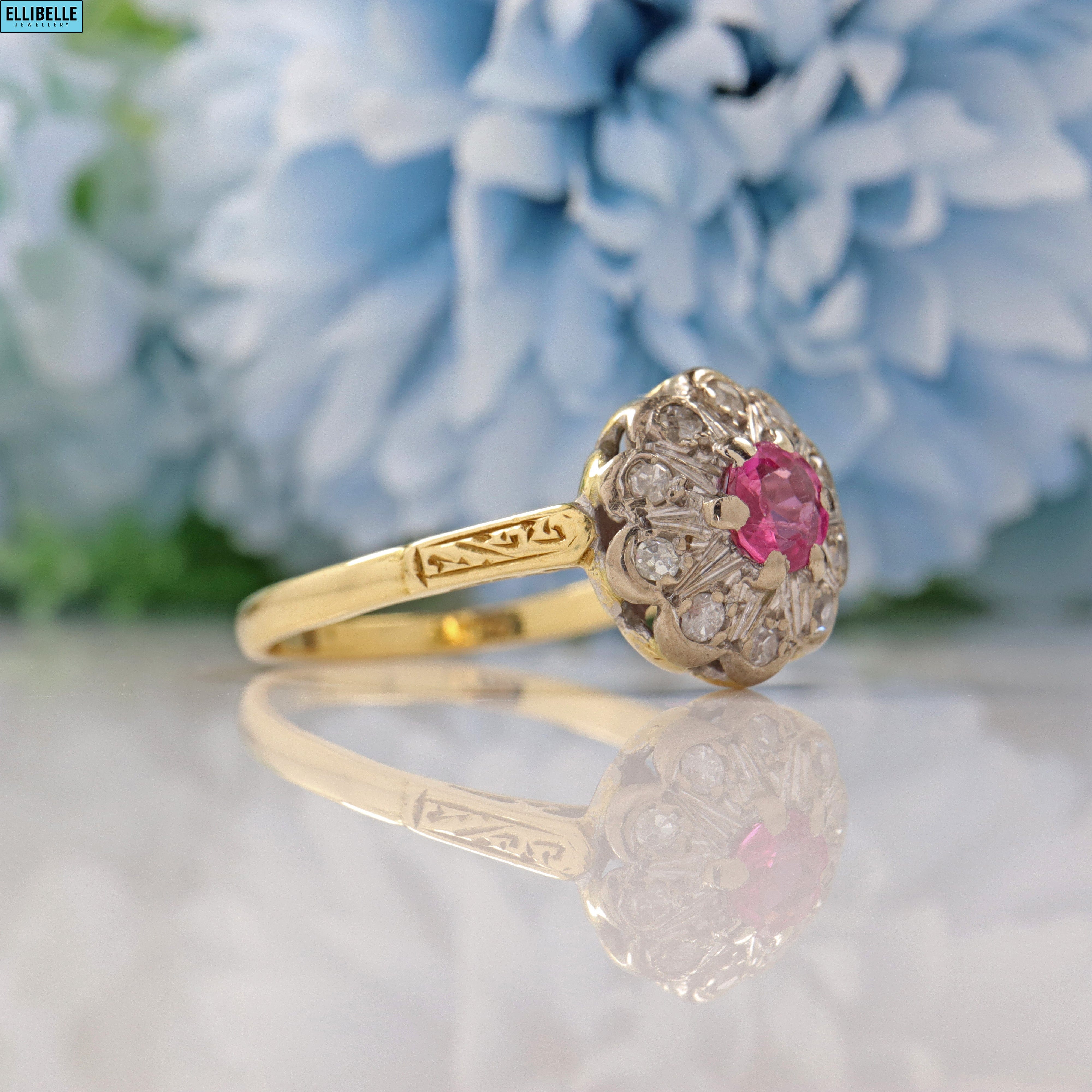 VINTAGE RUBY & DIAMOND 18CT GOLD CLUSTER RING