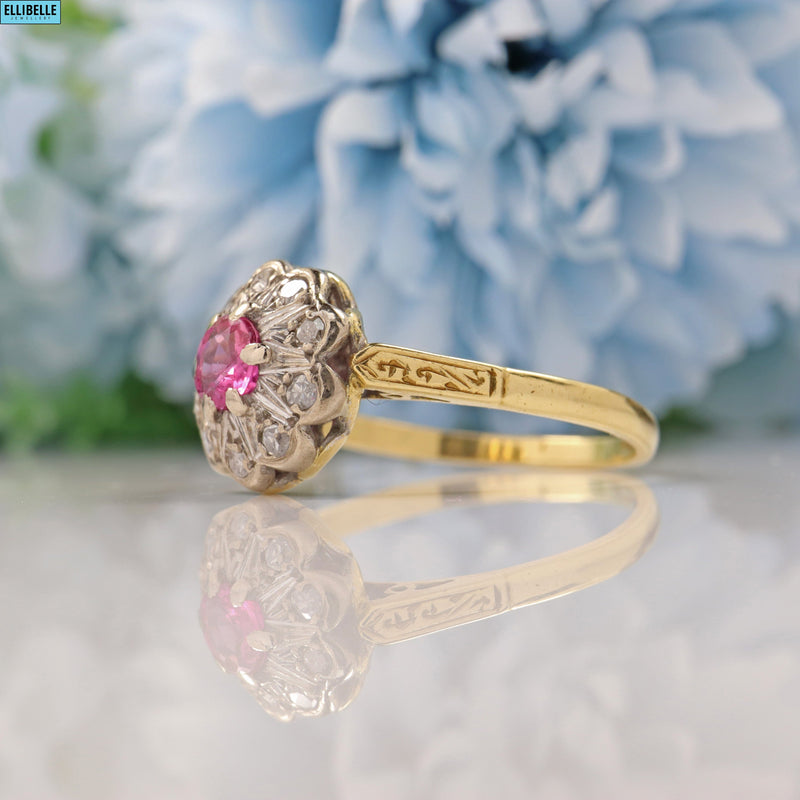 VINTAGE RUBY & DIAMOND 18CT GOLD CLUSTER RING