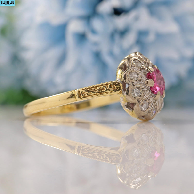 VINTAGE RUBY & DIAMOND 18CT GOLD CLUSTER RING