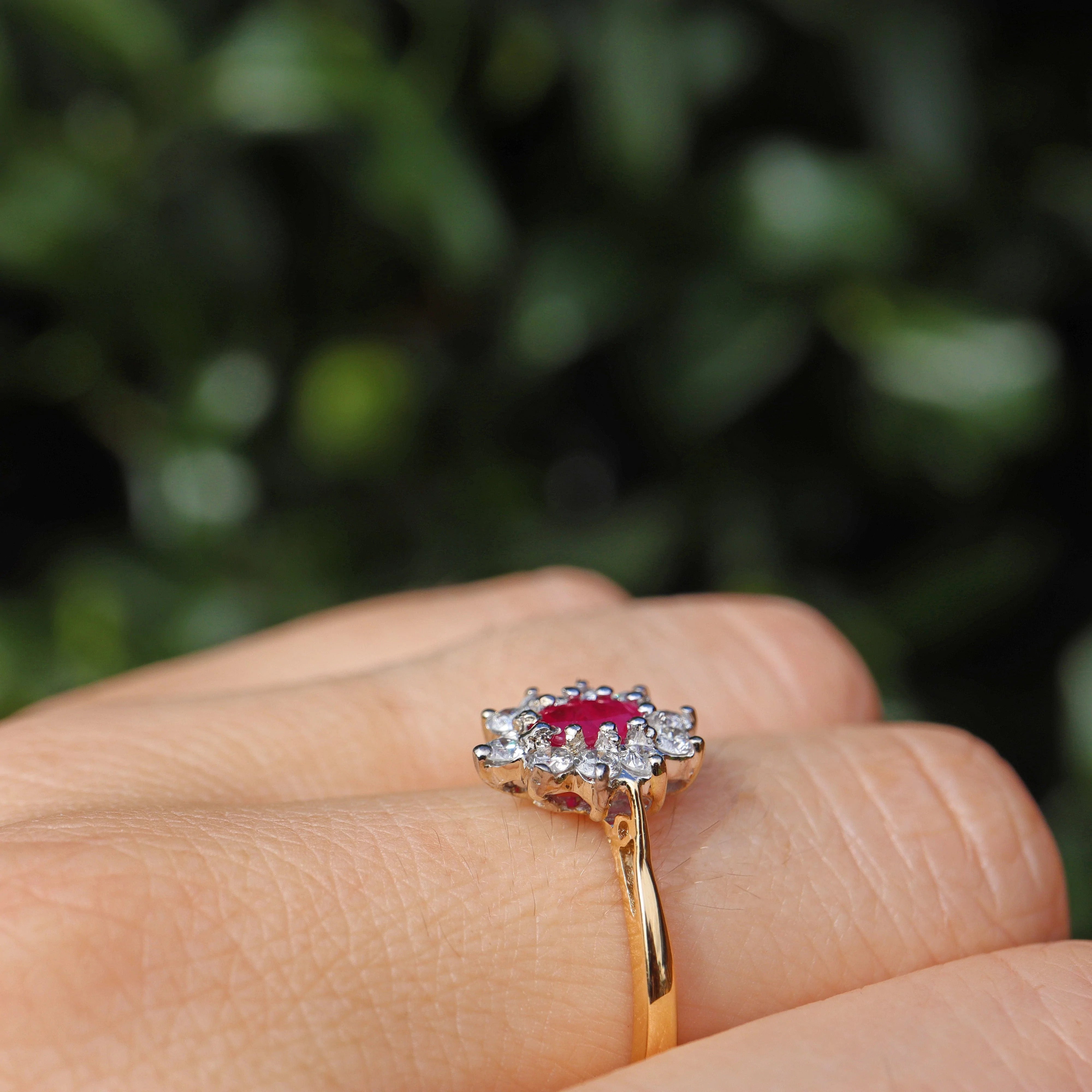 Ruby & Diamond 18ct Gold Halo Cluster Ring