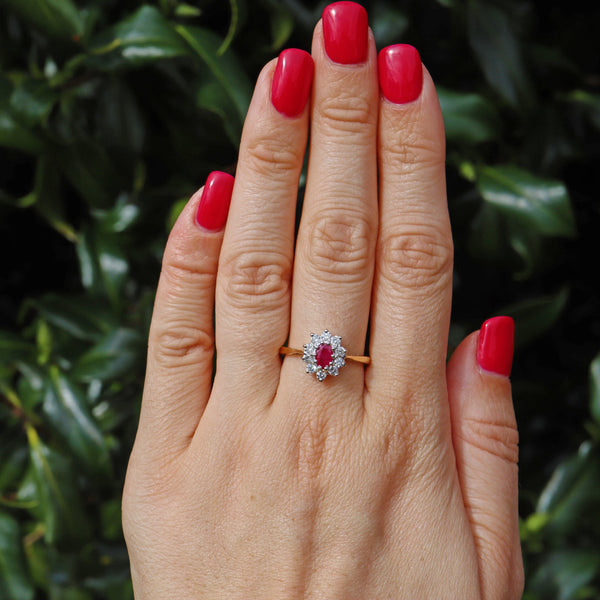 Ruby & Diamond 18ct Gold Halo Cluster Ring