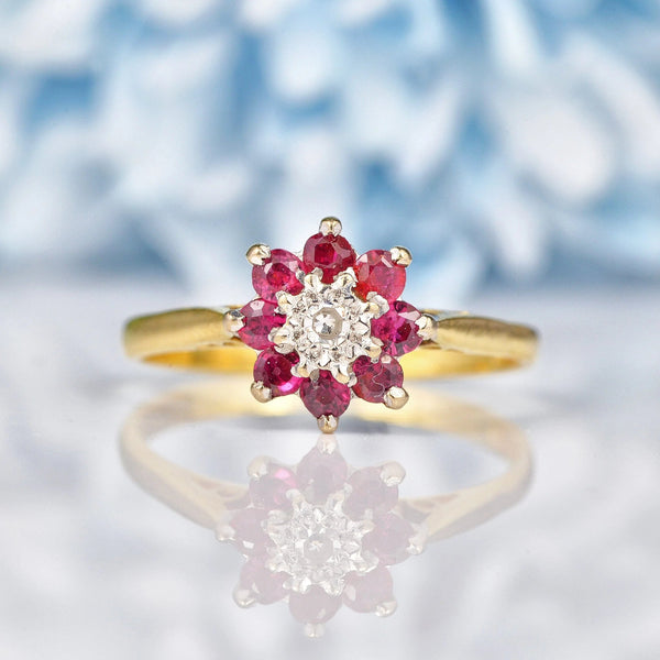 Ellibelle Jewellery Vintage Ruby & Diamond 18ct Gold Cluster Ring