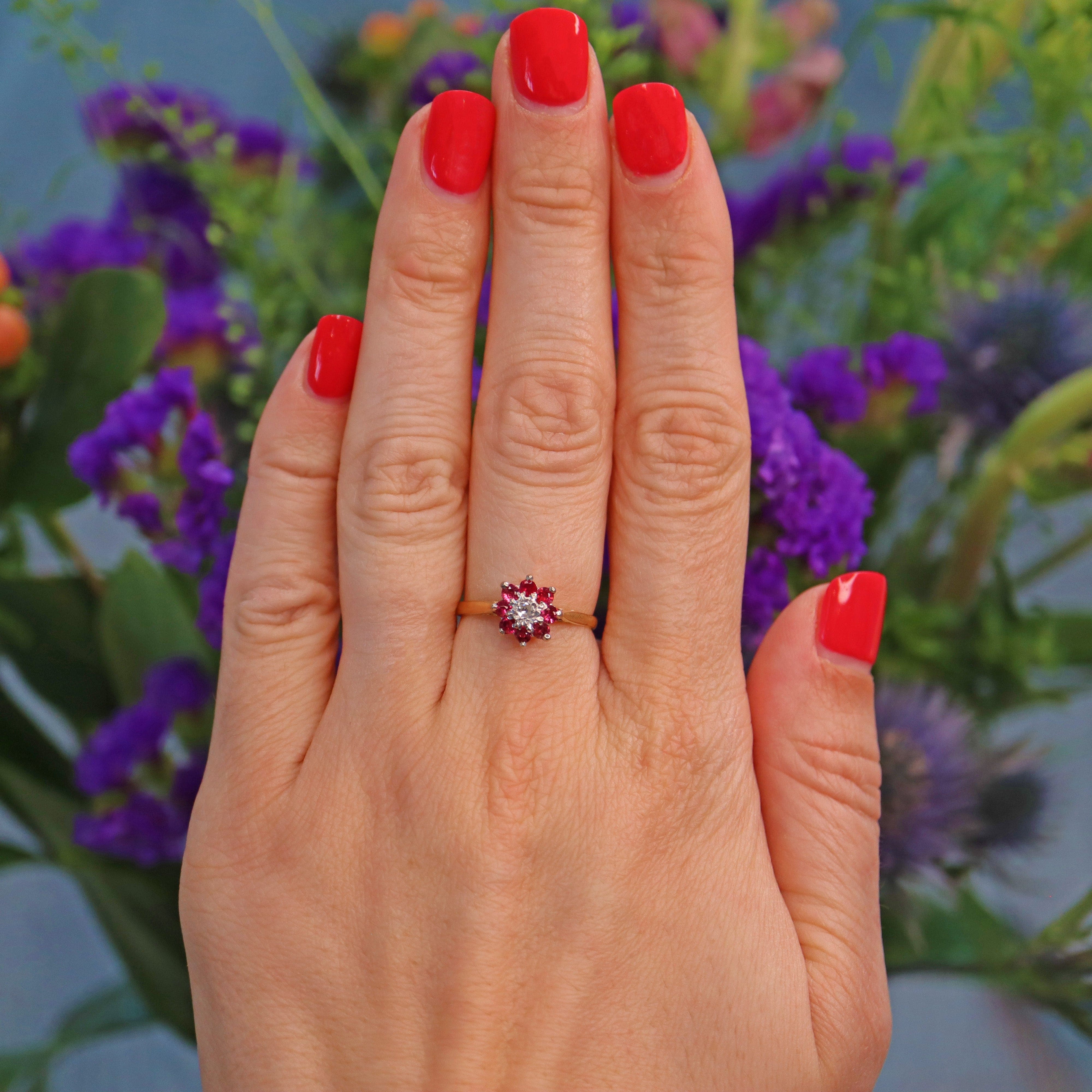 Ellibelle Jewellery Vintage Ruby & Diamond 18ct Gold Cluster Ring