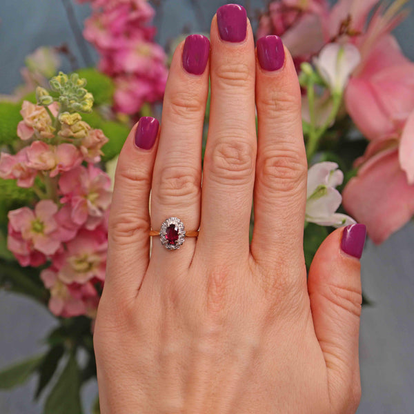 Ellibelle Jewellery Vintage Ruby & Diamond 18ct Gold Cluster Ring