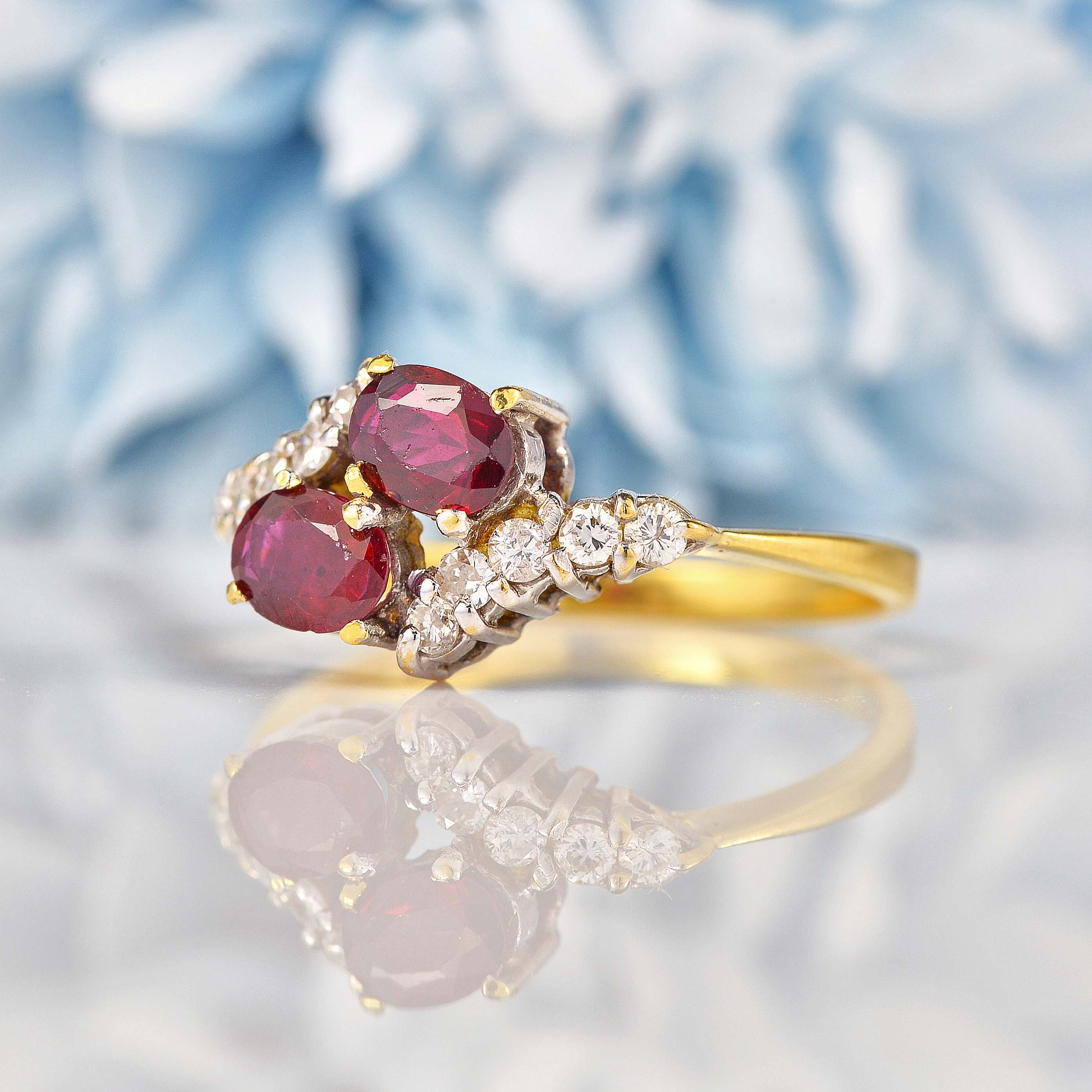 Ellibelle Jewellery Vintage Ruby & Diamond 18ct Gold Crossover Ring