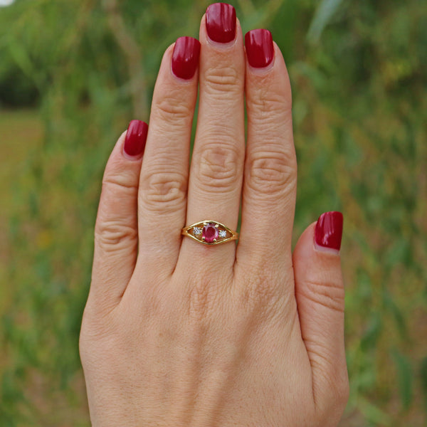Ellibelle Jewellery VINTAGE RUBY & DIAMOND 18CT GOLD 'EVIL EYE' RING