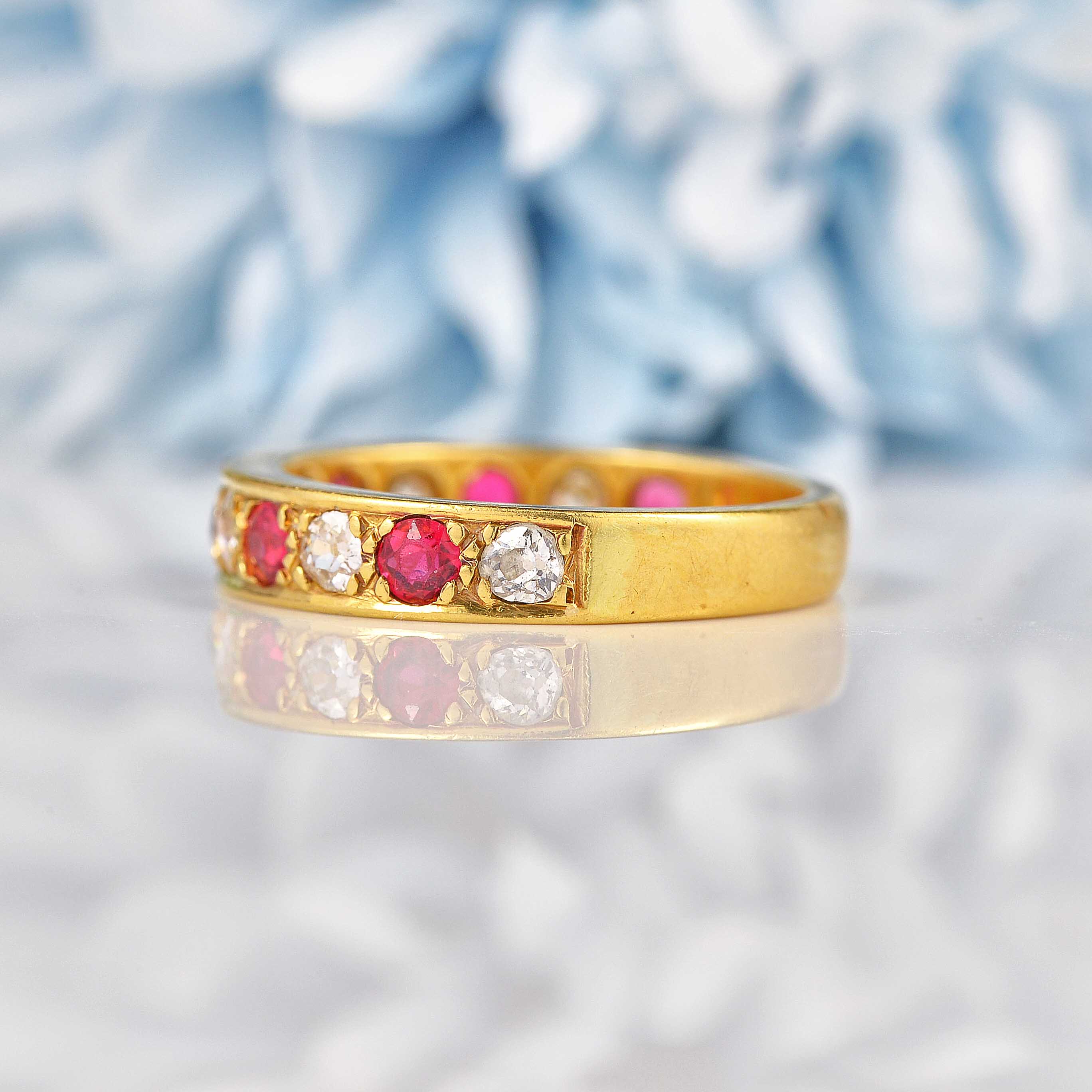 Ellibelle Jewellery Vintage Ruby & Diamond 18ct Gold Half Eternity Band Ring