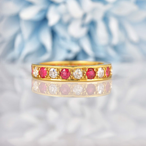 Ellibelle Jewellery Vintage Ruby & Diamond 18ct Gold Half Eternity Band Ring