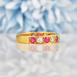 Ellibelle Jewellery Vintage Ruby & Diamond 18ct Gold Half Eternity Band Ring