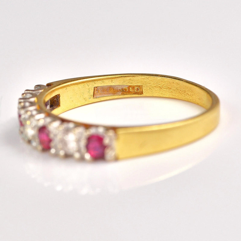 Ellibelle Jewellery Vintage Ruby & Diamond 18ct Gold Half Eternity Wedding Band Ring
