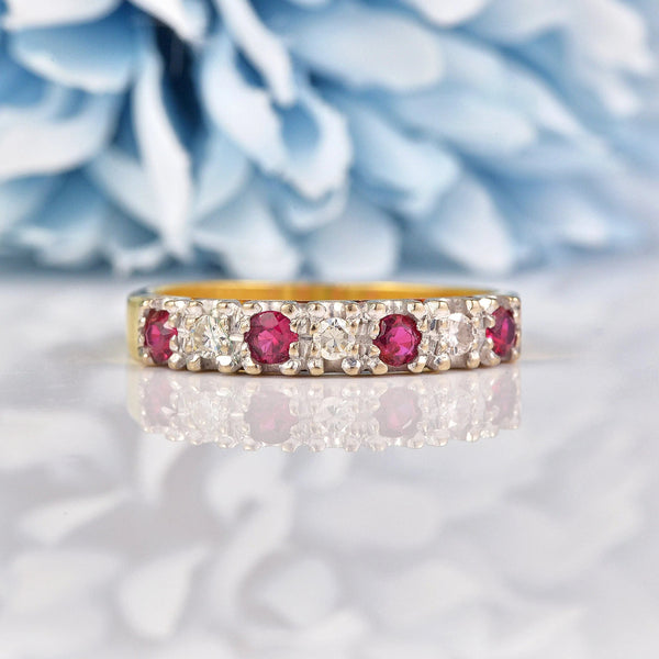 Ellibelle Jewellery Vintage Ruby & Diamond 18ct Gold Half Eternity Wedding Band Ring