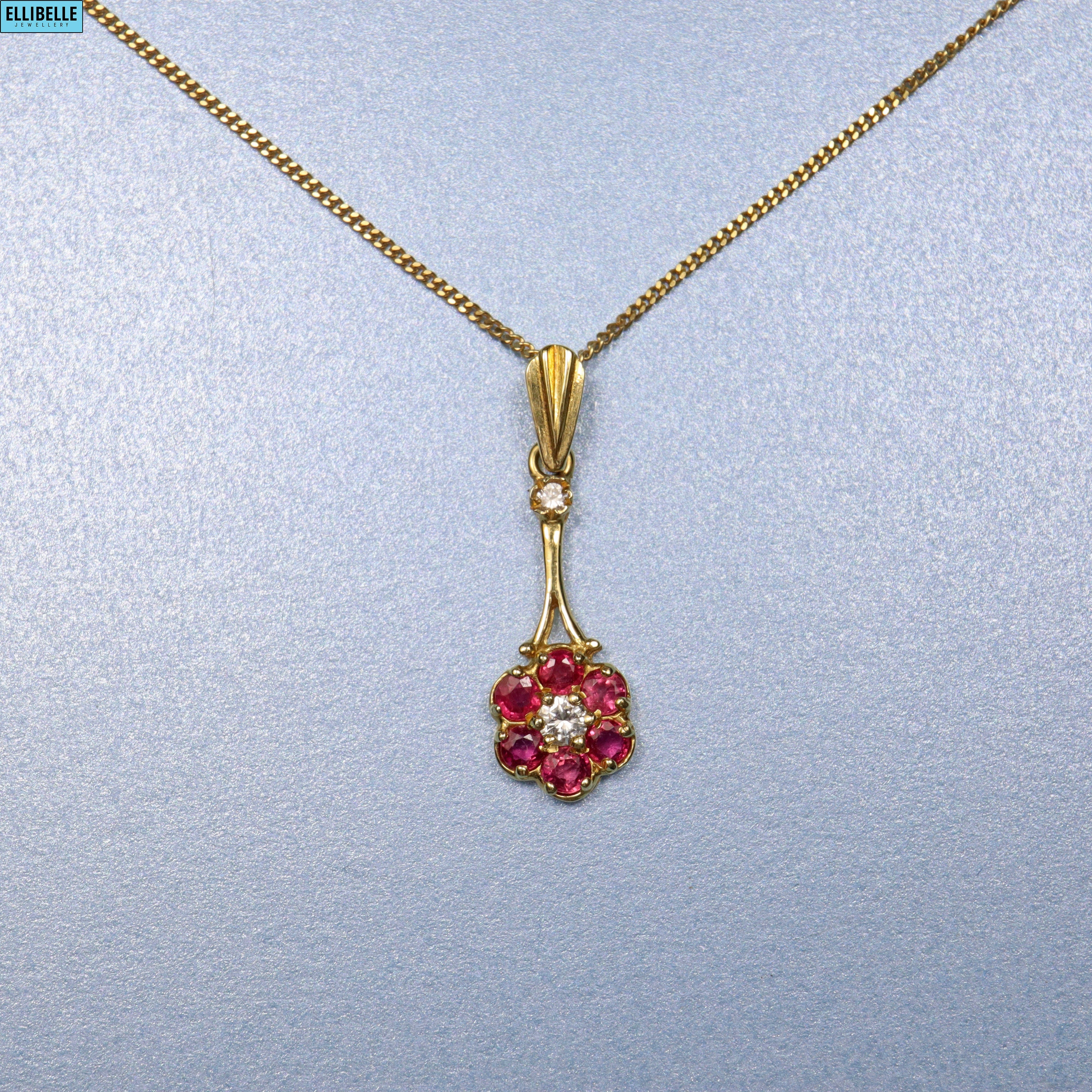 VINTAGE RUBY & DIAMOND 18CT GOLD PENDANT NECKLACE