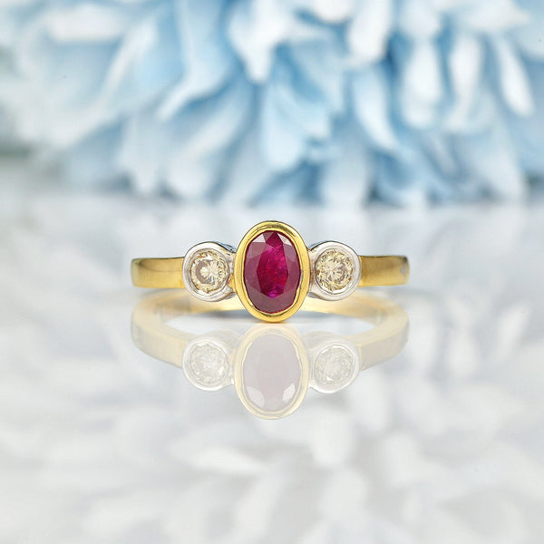 Ellibelle Jewellery VINTAGE RUBY & DIAMOND 18CT GOLD TRILOGY RING