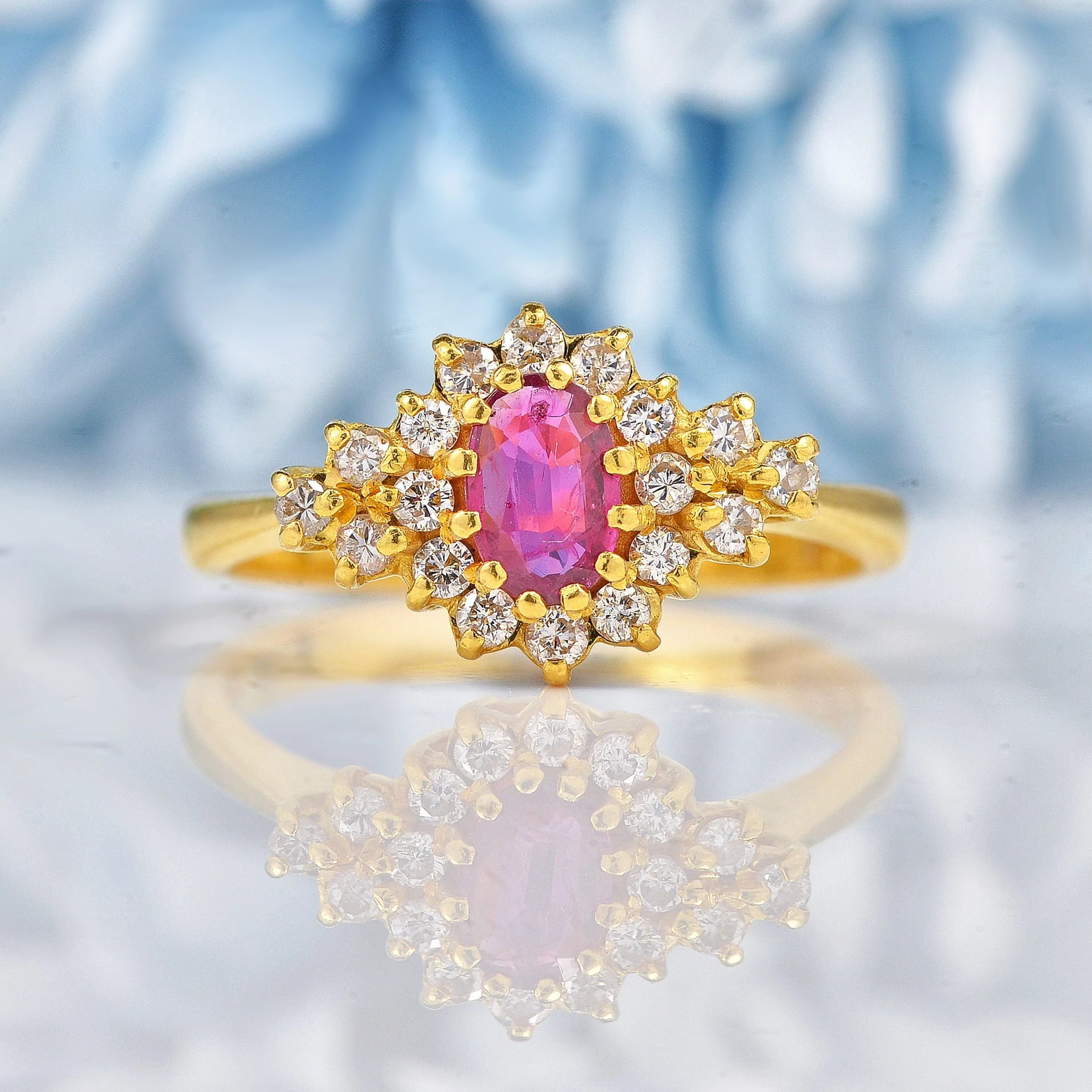 Ellibelle Jewellery Vintage Ruby & Diamond 22ct Gold Cluster Ring