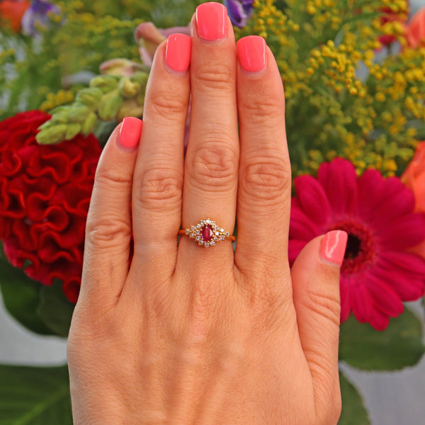 Ellibelle Jewellery Vintage Ruby & Diamond 22ct Gold Cluster Ring