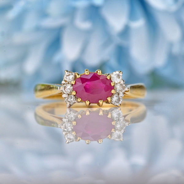 VINTAGE RUBY & DIAMOND 9CT GOLD BOW RING