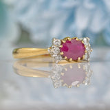 VINTAGE RUBY & DIAMOND 9CT GOLD BOW RING
