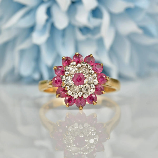VINTAGE RUBY & DIAMOND 9CT GOLD CLUSTER RING