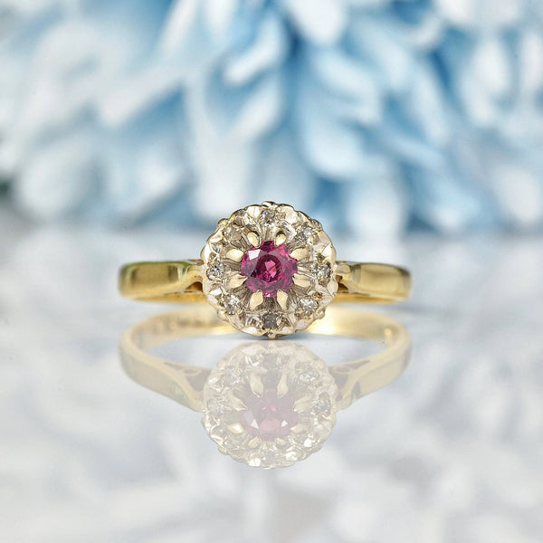 Ellibelle Jewellery VINTAGE RUBY & DIAMOND 9CT GOLD CLUSTER RING