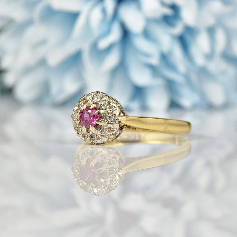 Ellibelle Jewellery VINTAGE RUBY & DIAMOND 9CT GOLD CLUSTER RING