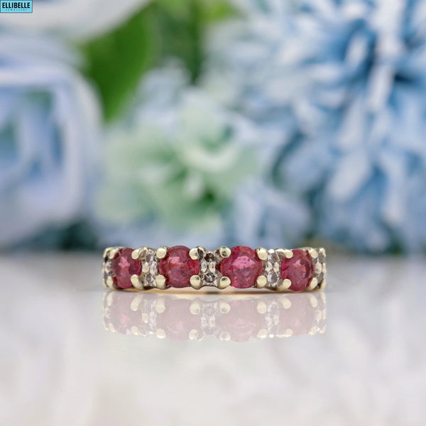 Vintage Ruby & Diamond 9ct Gold Eternity Band Ring Info