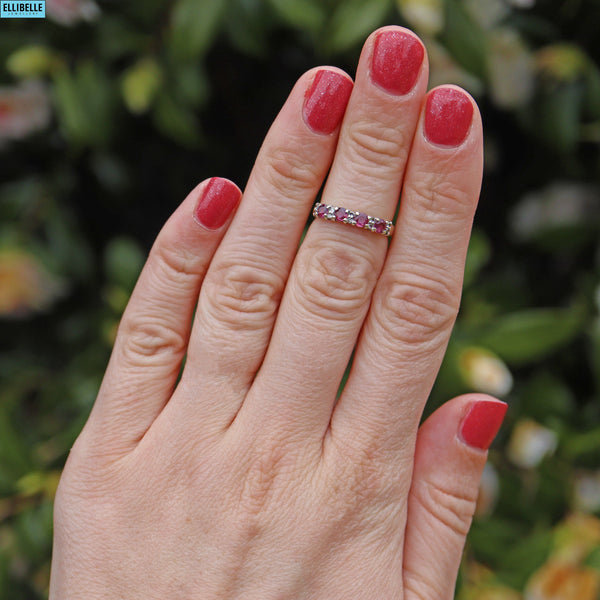 Vintage Ruby & Diamond 9ct Gold Eternity Band Ring Info