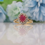 Ellibelle Jewellery VINTAGE RUBY & DIAMOND 9CT GOLD HALO RING