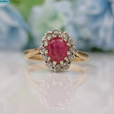 Ellibelle Jewellery VINTAGE RUBY & DIAMOND 9CT GOLD HALO RING
