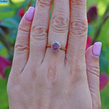 Ellibelle Jewellery VINTAGE RUBY & DIAMOND 9CT GOLD HALO RING