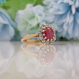 Ellibelle Jewellery VINTAGE RUBY & DIAMOND 9CT GOLD HALO RING