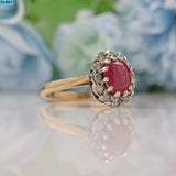 Ellibelle Jewellery VINTAGE RUBY & DIAMOND 9CT GOLD HALO RING